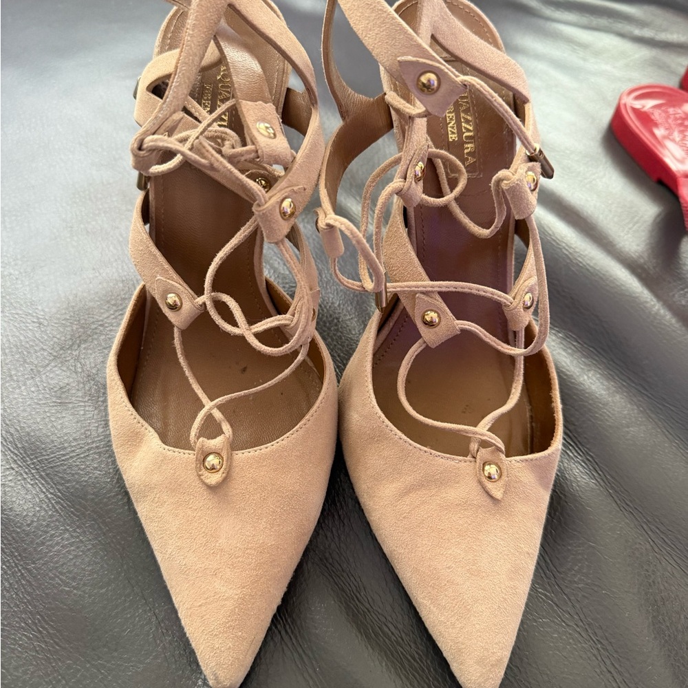 Aquazzura Cream Heels with Lace-Up Design